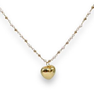 Collana con perline rose e cuore pendente