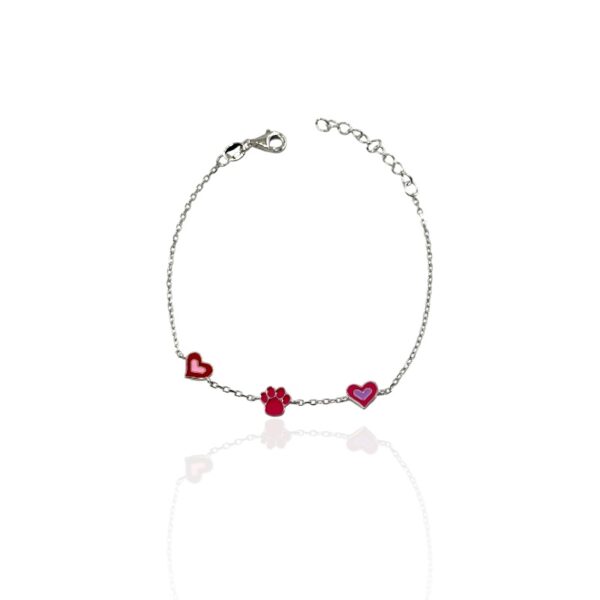 Bracciale bimba con 2 cuoricini e zampetta