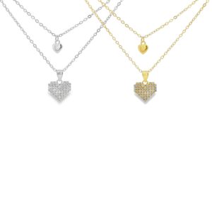 Collana doppia catena cuore zirconato
