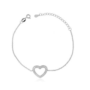 Bracciale cuore centrale forato zirconato