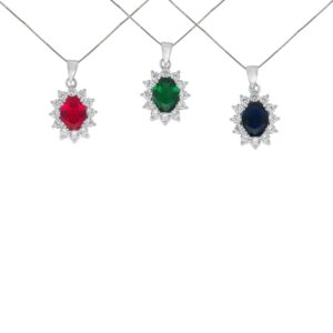 Collana con zircone ovale e giro di zirconi
