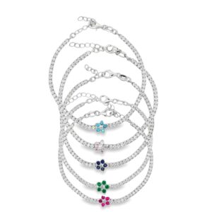 Bracciale tennis con fiore centrale zirconato